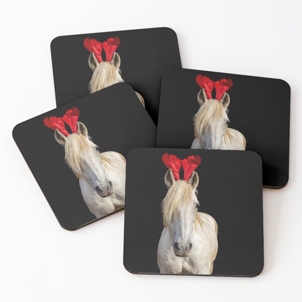Item preview, Christmas Lusitano horse, black background, cute and funny, red hat.  designed and sold by AylaHarbich.