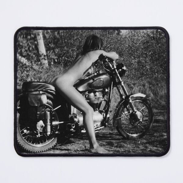 Item preview, Nude Black and White Woman on Motorcycle Photography designed and sold by HoneymoonHotel.