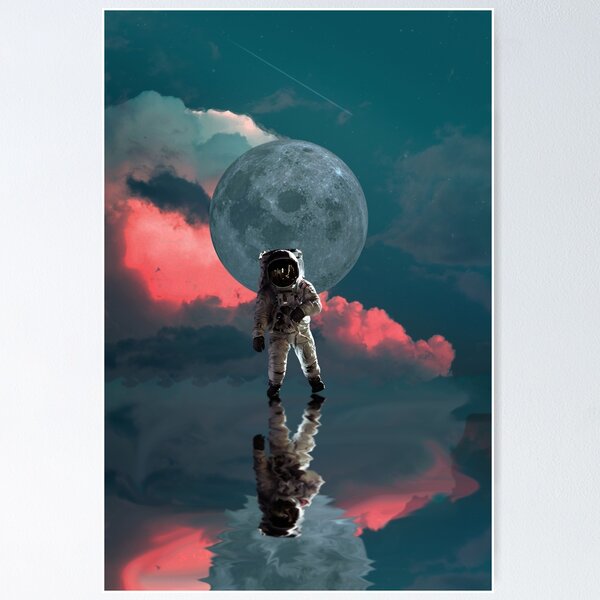 Item preview, Astronaut and moon reflection over waters designed and sold by RafaelLima7.