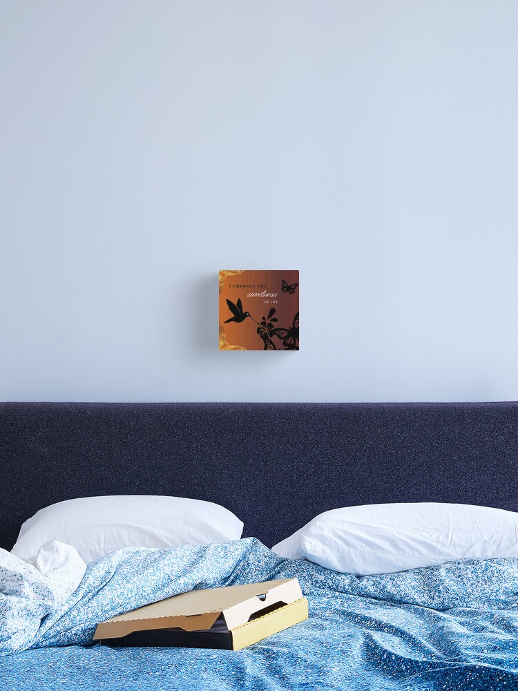 Thumbnail 1 of 3, Canvas Print, Orange and Gold Hummingbird I Embrace the Sweetness Embodiment Affirmation designed and sold by Embodied Goddesses.