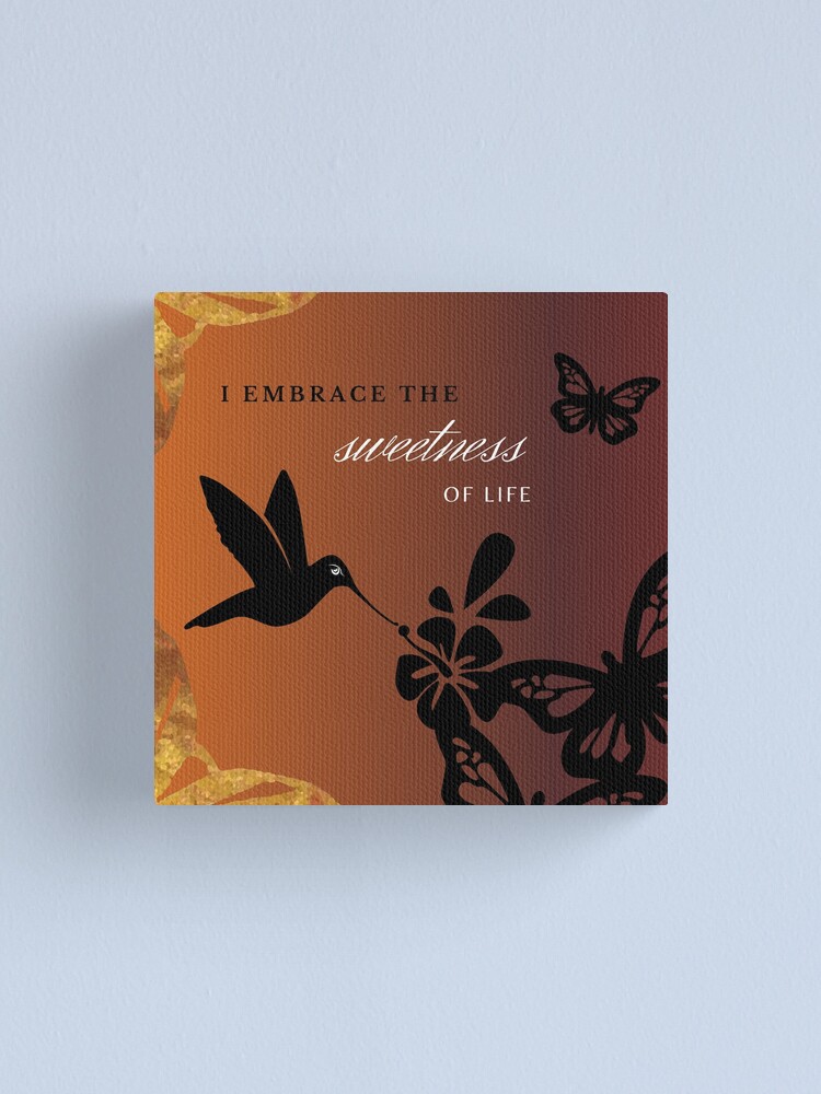 Thumbnail 2 of 3, Canvas Print, Orange and Gold Hummingbird I Embrace the Sweetness Embodiment Affirmation designed and sold by Embodied Goddesses.