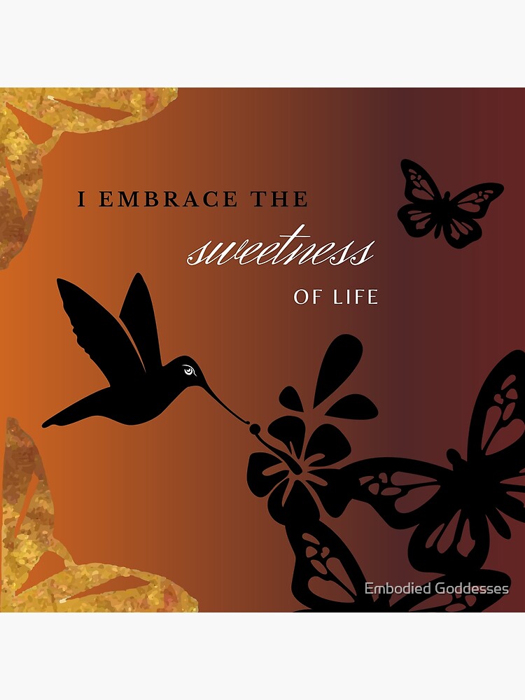 Thumbnail 3 of 3, Canvas Print, Orange and Gold Hummingbird I Embrace the Sweetness Embodiment Affirmation designed and sold by Embodied Goddesses.