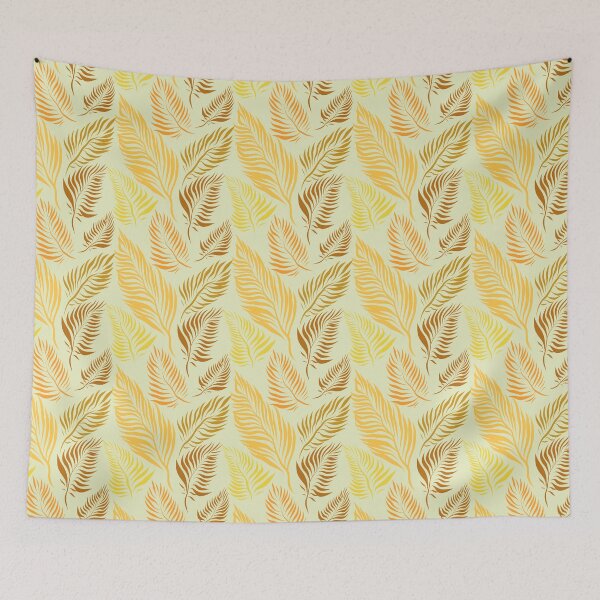 Item preview, Warm coloured autumn tropical leaves on light green background designed and sold by Kasandraw.