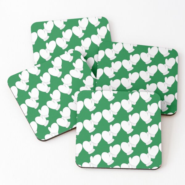 Item preview, Happy Christmas Mittens Pattern, white on green designed and sold by Susan Marie Williams.