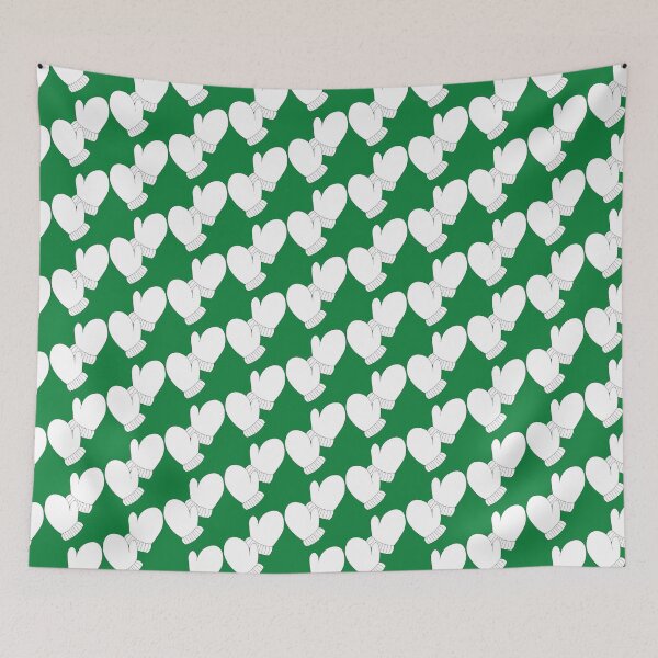 Item preview, Happy Christmas Mittens Pattern, white on green designed and sold by Susan Marie Williams.