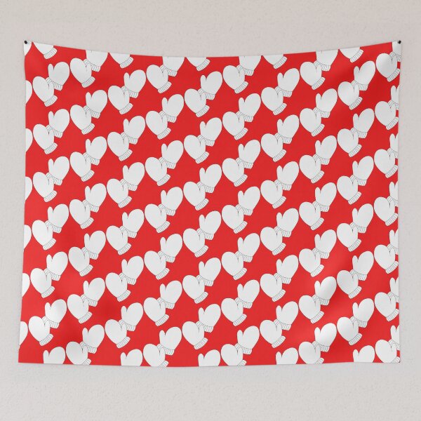 Item preview, Happy Christmas Mittens Pattern, white on red designed and sold by Susan Marie Williams.