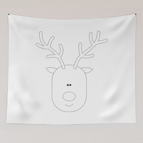 Item preview, COLOUR ME! Happy Christmas Reindeer, black and white, colouring page style, colour your own Christmas card, sticker, t-shirt, bag, art print, notebook cover! Great gift for kids! designed and sold by Susan Marie Williams.