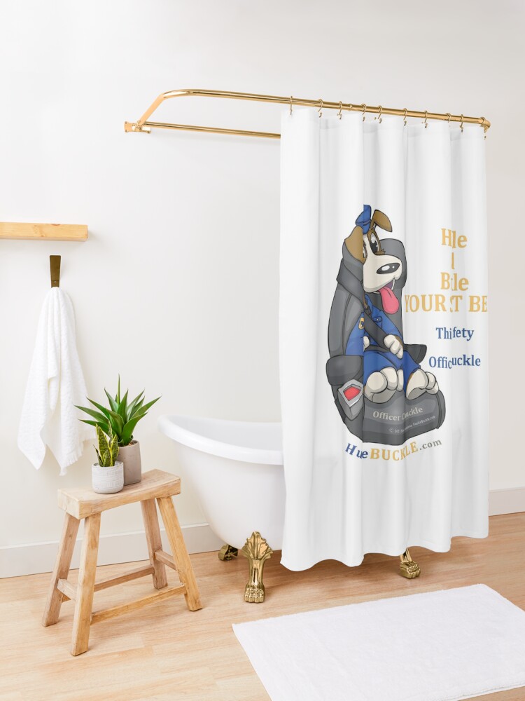 Alternate view of Hustle and Buckle with Officer Chuckle Shower Curtain