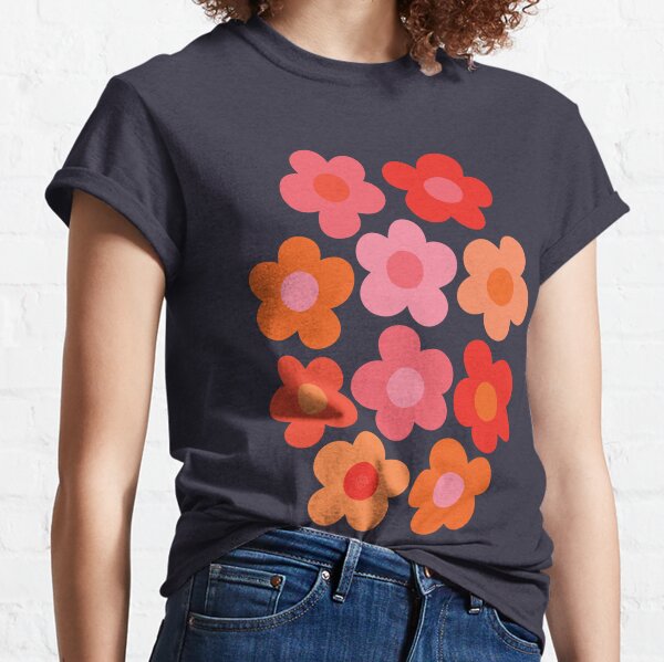 Flowerfull on Olive (feliz patrón floral retro boho) Camiseta clásica