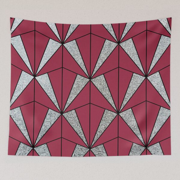 Item preview, Silver metallic art deco pattern with reddish pink background  designed and sold by MLD112.