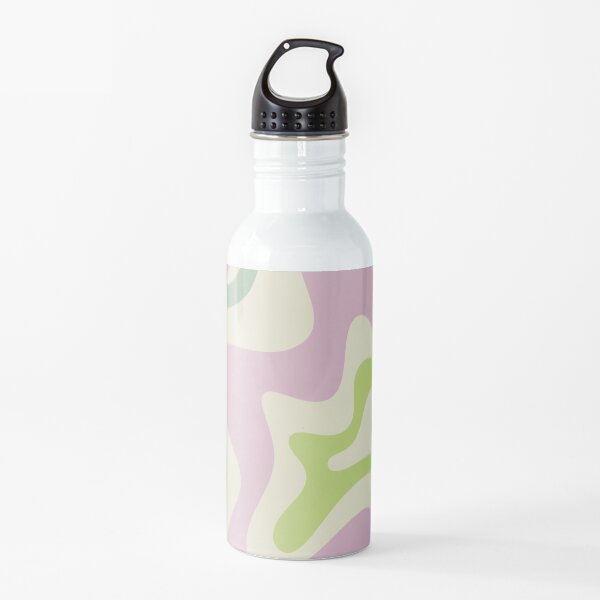 Retro Liquid Swirl Abstract Pattern in Soft Pastel Lavender Pink Lime Green Cream Water Bottle