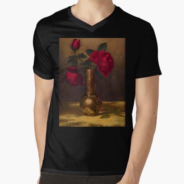 Red Roses in a Japanese Vase on a Gold Velvet Cloth