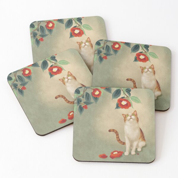 Item preview, Cat and camellia flowers T1 - Minhwa-Korean traditional/folk art designed and sold by minsillust.