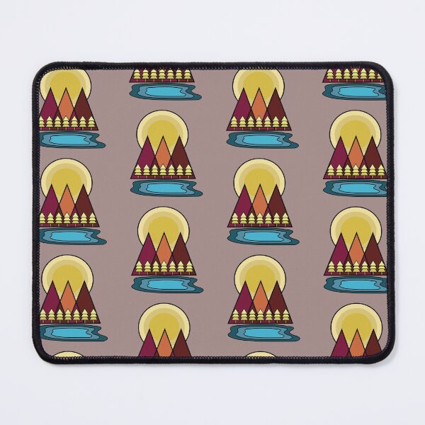 Aperçu de l'œuvre Lac rétro avec montagnes et pins créée et vendue par StacyAnnDesigns.