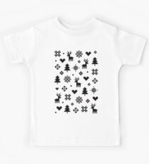 Pixel Pattern - Winter Forest - Black and White Kids Tee