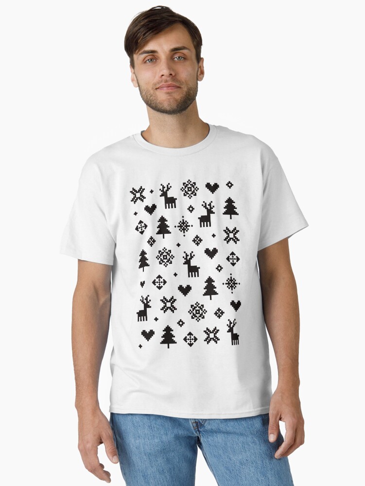 Thumbnail 2 of 7, Classic T-Shirt, Pixel Pattern - Winter Forest - Black and White designed and sold by daisy-beatrice.