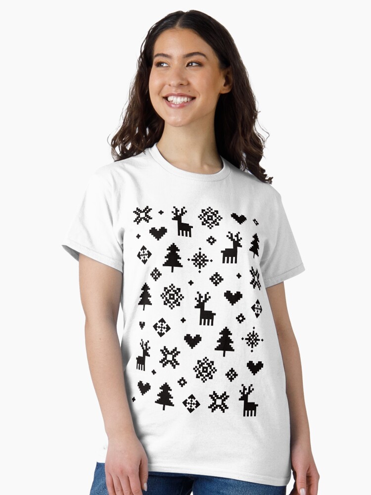 Thumbnail 1 of 7, Classic T-Shirt, Pixel Pattern - Winter Forest - Black and White designed and sold by daisy-beatrice.