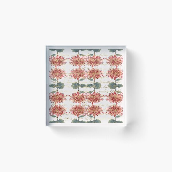 Item preview, Artsy Handwriting with Red Gold Chrysanthemum Keiko Hasegawa Pattern designed and sold by SeaChangeDesign.