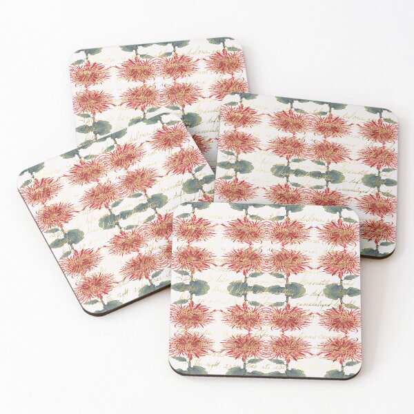 Item preview, Artsy Handwriting with Red Gold Chrysanthemum Keiko Hasegawa Pattern designed and sold by SeaChangeDesign.