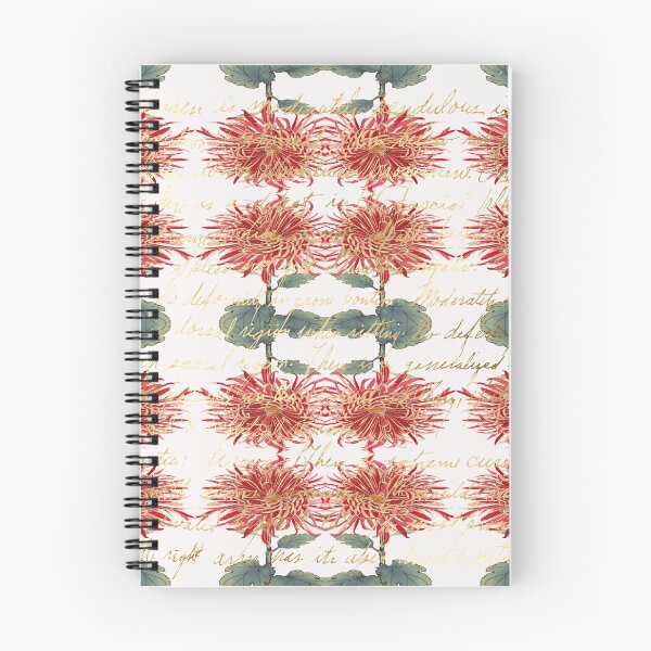 Item preview, Artsy Handwriting with Red Gold Chrysanthemum Keiko Hasegawa Pattern designed and sold by SeaChangeDesign.