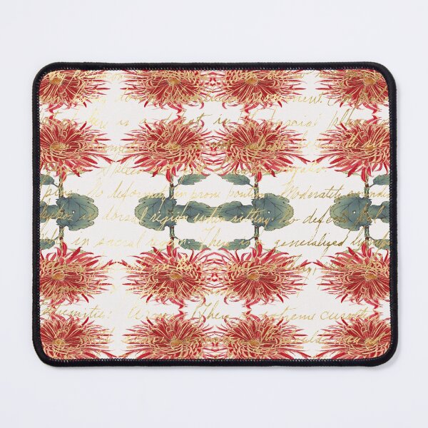 Item preview, Artsy Handwriting with Red Gold Chrysanthemum Keiko Hasegawa Pattern designed and sold by SeaChangeDesign.