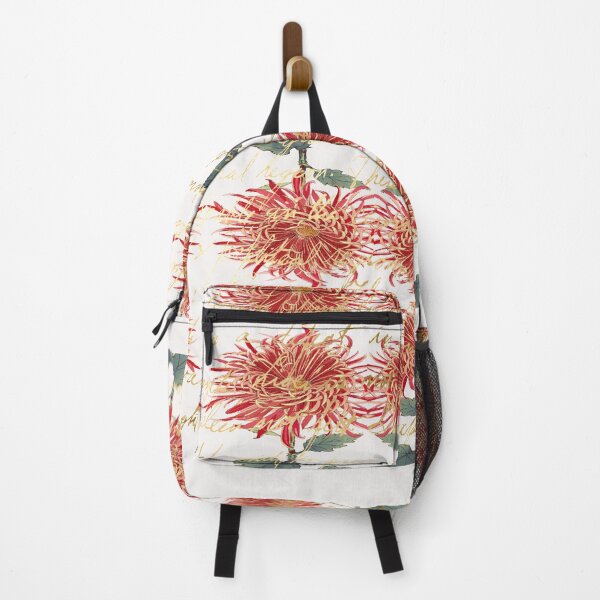 Item preview, Artsy Handwriting with Red Gold Chrysanthemum Keiko Hasegawa Pattern designed and sold by SeaChangeDesign.