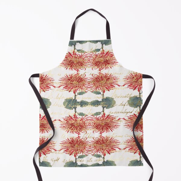 Item preview, Artsy Handwriting with Red Gold Chrysanthemum Keiko Hasegawa Pattern designed and sold by SeaChangeDesign.