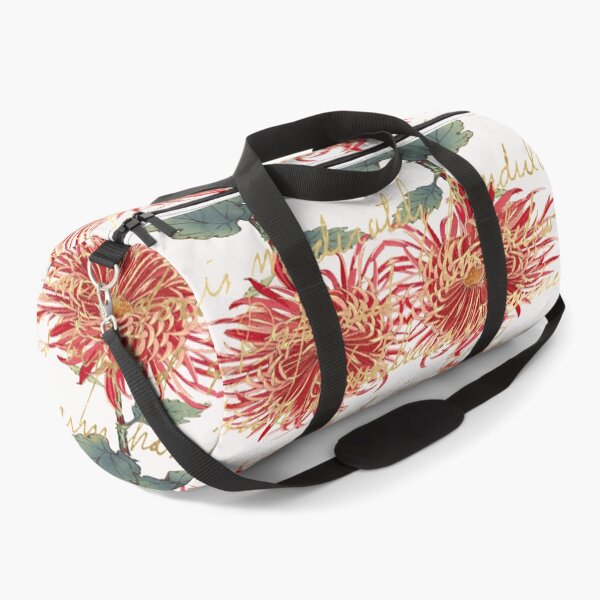 Item preview, Artsy Handwriting with Red Gold Chrysanthemum Keiko Hasegawa Pattern designed and sold by SeaChangeDesign.