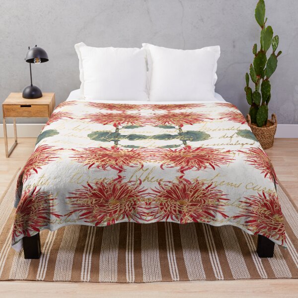 Item preview, Artsy Handwriting with Red Gold Chrysanthemum Keiko Hasegawa Pattern designed and sold by SeaChangeDesign.