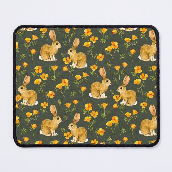 Item preview, California Poppies and Cottontail Bunnies on Olive Green designed and sold by micklyn.