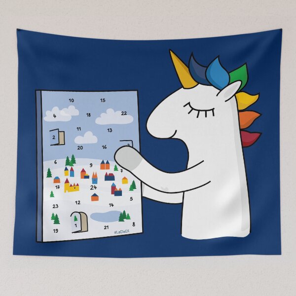 Item preview, Unicorn opens his advent calendar designed and sold by LaDaDi.