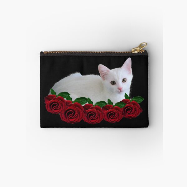 Item preview, White Cat With Flowers Cute Cat With Red Flowers designed and sold by Hanaahashem.