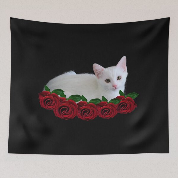 Item preview, White Cat With Flowers Cute Cat With Red Flowers designed and sold by Hanaahashem.