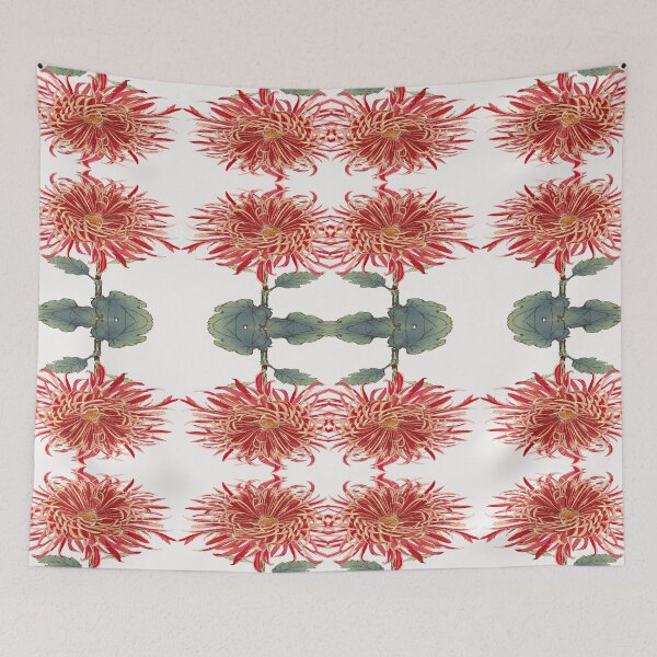 Item preview, Artsy Red Gold Chrysanthemum Keiko Hasegawa Upside Downside  designed and sold by SeaChangeDesign.