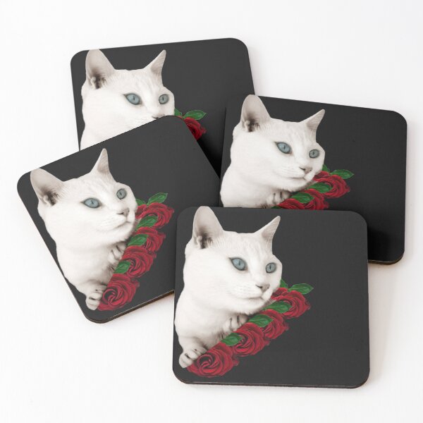 Item preview, White Cat With Flowers Cute Cat With Red Flowers  designed and sold by Hanaahashem.