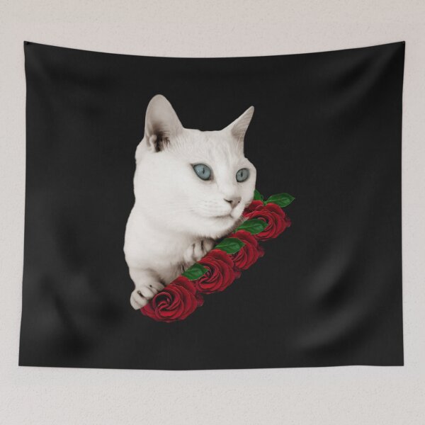Item preview, White Cat With Flowers Cute Cat With Red Flowers designed and sold by Hanaahashem.
