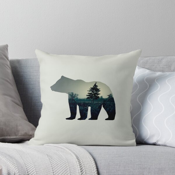 Item preview, The bear illustration with photo of a dark forest. Grey background designed and sold by aquapixel.
