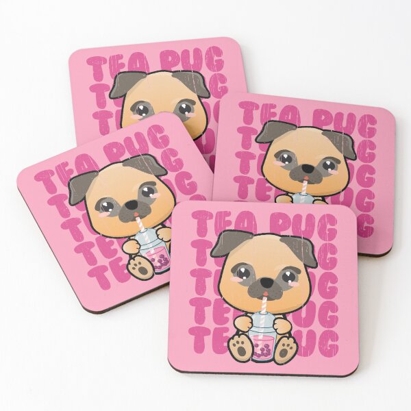 Item preview, Kawaii Pug Dog Drinking Bubble Tea designed and sold by Happy Puppy Print On Demand.