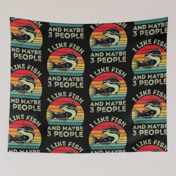 Item preview, I Like Fish And Maybe 3 People Aquatic Vintage Retro Sunset designed and sold by GravitiTees.