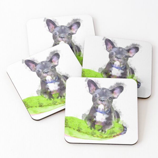 Item preview, Cute Black And White Bulldog Puppy On A Green Cusion Digital Portrait  designed and sold by NeavesPhoto.