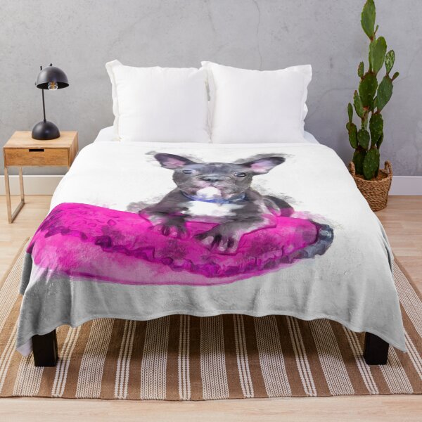 Item preview, Cute Black And White Bulldog Puppy On A Pink Cusion Digital Portrait designed and sold by NeavesPhoto.