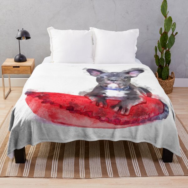 Item preview, Cute Black And White Bulldog Puppy On A Red Cusion Digital Portrait designed and sold by NeavesPhoto.