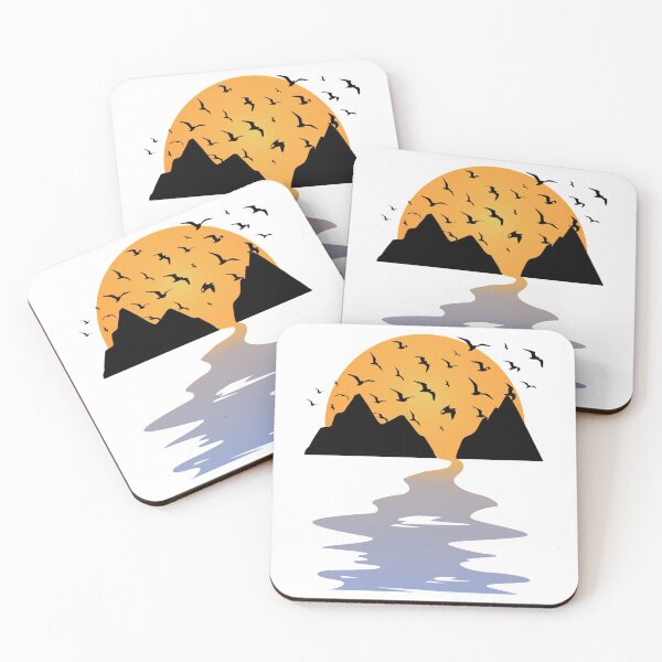 Item preview, Sunset in the Mountains with River and Birds   designed and sold by TaycraftUSA.