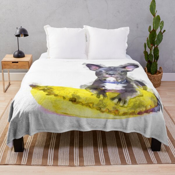 Item preview, Cute Black And White Bulldog Puppy On A Yellow Cusion Digital Portrait designed and sold by NeavesPhoto.