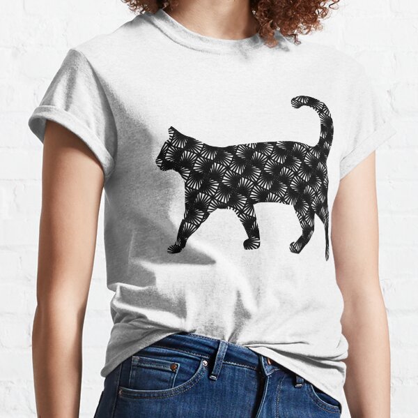 Walking Cat Shape Optical Illusion Fan Pattern Classic T-Shirt