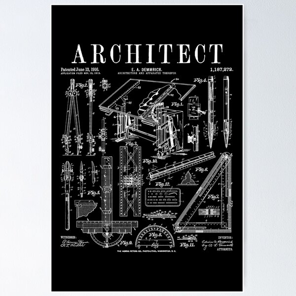 Item preview, Architect Architecture Student Tools Vintage Patent Print designed and sold by GrandeDuc.