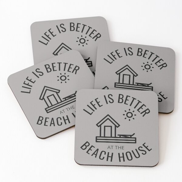 Item preview, Life is better at the beach house. Black text, illustration designed and sold by JellyBeenzz.