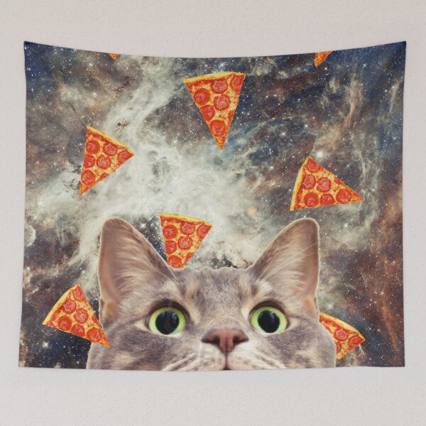 Item preview, Cat in flying pizza space, Cat Art, Collage Art, Surrealism designed and sold by avit1.