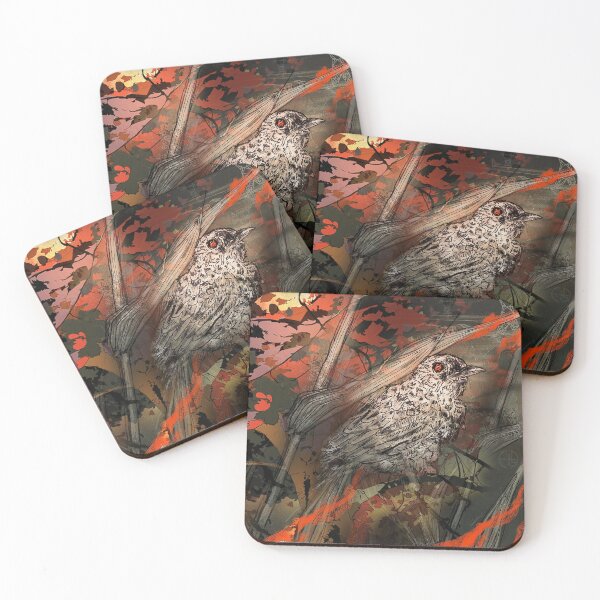 Item preview, Fire bird songbird perched in a flaming field designed and sold by sandpaperdaisy.