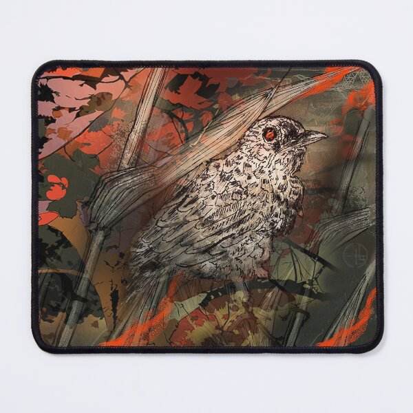 Item preview, Fire bird songbird perched in a flaming field designed and sold by sandpaperdaisy.